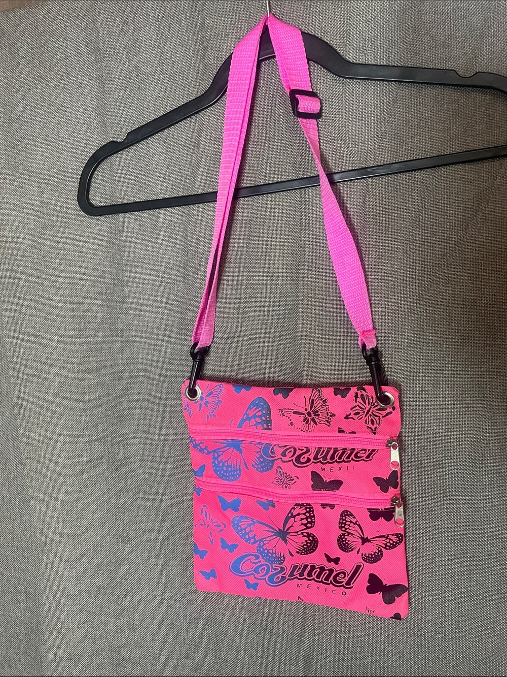 Y2K Cozumel Mexico Butterfly Crossbody Bag Pink Blue Neon Kidcore Indie Resort